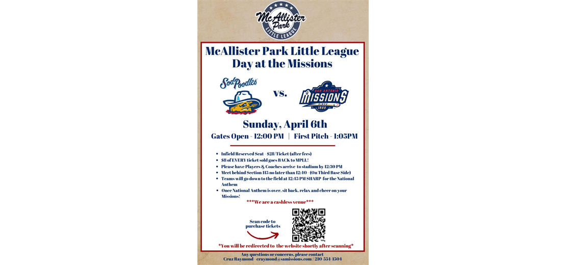 McAllister Park Little League Day at the Missions